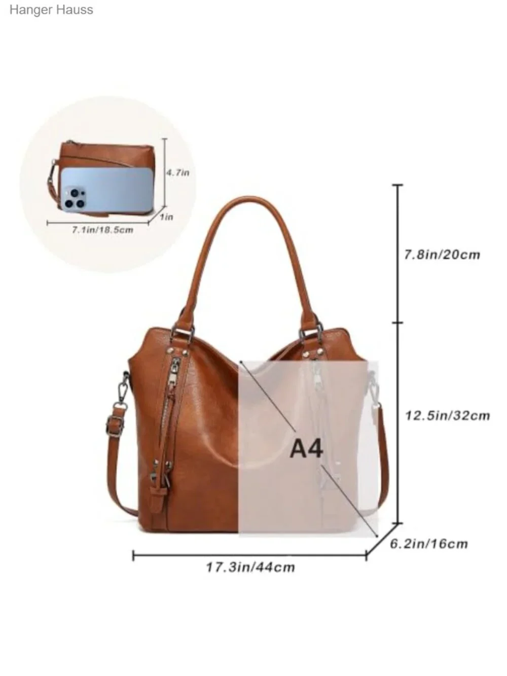 Large PU Leather Tote Handbag for Women, Hobo Shoulder Bag with Coin Purse